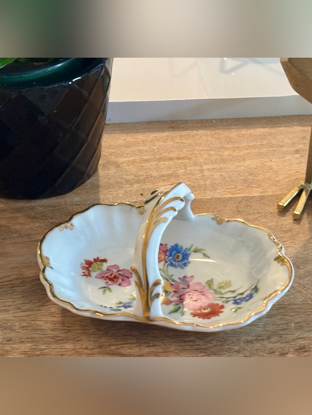 Vintage Floral Porcelain Dish with Gold Trim-by Limoges France